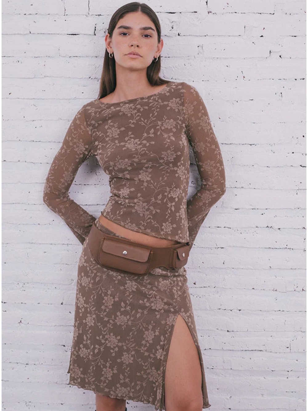 NEW Motel Rocks Taupe Flock Mesh Top